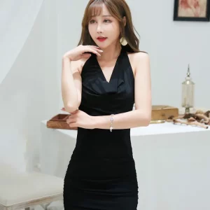 Black Halter Backless Bodycon Dress | Sexy Korean Fashion for Gen Z & Y2K Streetwear