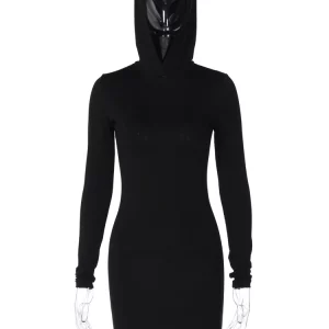 Black Hoodie Bodycon Mini Dress: Sexy & Elegant Women's Fashion for Evening Party, Club, Fall & Winter