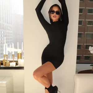 Black Hoodie Bodycon Mini Dress: Sexy & Elegant Women's Fashion for Evening Party, Club, Fall & Winter