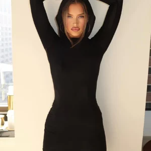 Black Hoodie Bodycon Mini Dress: Sexy & Elegant Women's Fashion for Evening Party, Club, Fall & Winter