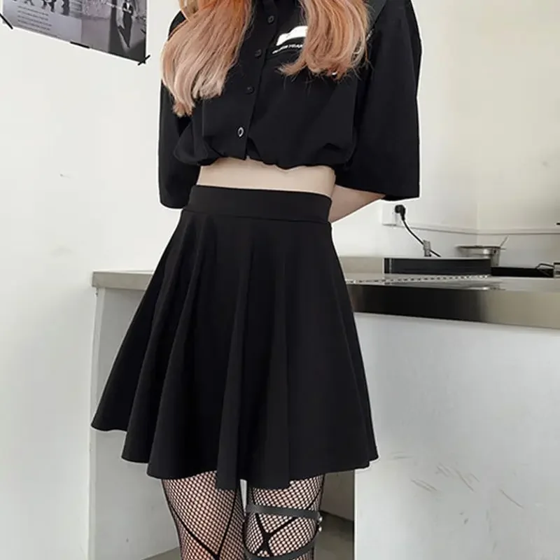 Black Mini Skirt: Gothic Fairy Grunge High Waist A-line Streetwear