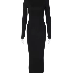 Black Turtleneck Bodycon Maxi Dress: Gen Z & Y2K Streetwear Style