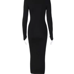 Black Turtleneck Bodycon Maxi Dress: Gen Z & Y2K Streetwear Style