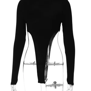 Black Turtleneck Hollow Out Skinny Bodysuit | Sexy See-Through | Women's Nightclub Fashion