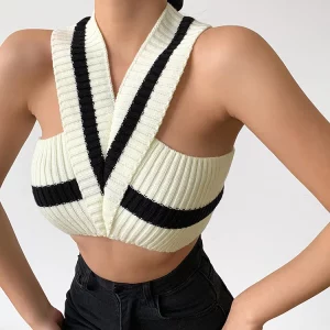 Chic K-POP Style Knitted Crop Top for Gen Z & Y2K Fashion