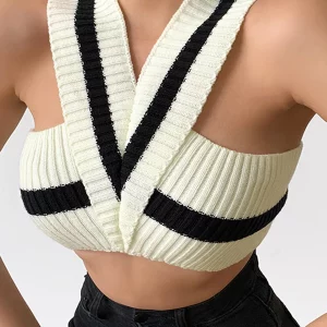 Chic K-POP Style Knitted Crop Top for Gen Z & Y2K Fashion