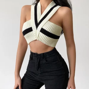 Chic K-POP Style Knitted Crop Top for Gen Z & Y2K Fashion