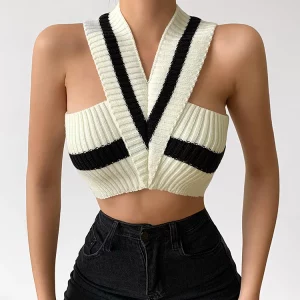 Chic K-POP Style Knitted Crop Top for Gen Z & Y2K Fashion