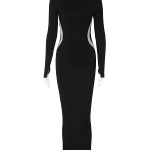 Color Block Long Sleeve Bodycon Maxi Dress | Women's Elegant Streetwear for Gen Z & Y2K Fashion