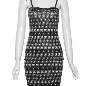 Contrast Color Print Sleeveless Bodycon Dress for Women - K-POP Streetwear Fashion