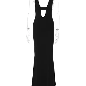 Deep V Neck Backless Bodycon Maxi Dress: K-POP Streetwear for Women