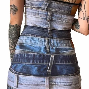 Denim Print Tube Mini Dress: Y2K Streetwear Club Fashion