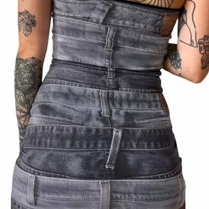 Denim Print Tube Mini Dress: Y2K Streetwear Club Fashion