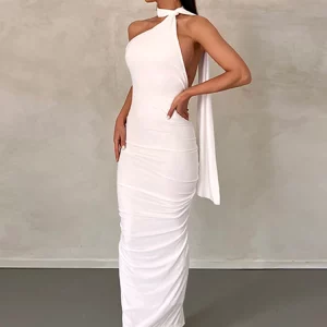 Elegant Halter One Shoulder Maxi Dress for Women | Sexy Backless Prom Outfit for Summer Parties | Y2K Fashion