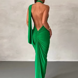 Elegant Halter One Shoulder Maxi Dress for Women | Sexy Backless Prom Outfit for Summer Parties | Y2K Fashion