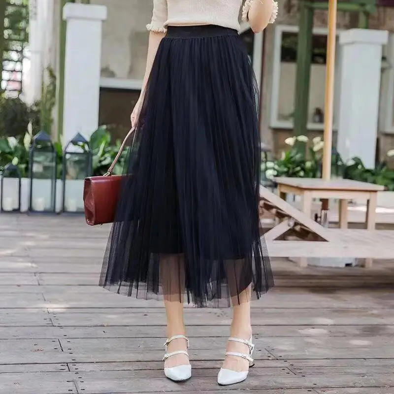 Elegant High Waist A-line Tulle Skirt for Women | Korean Fashion Streetwear | Black Party Skirt