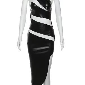 Faux Leather Bodycon Dress: Sexy Irregular Sleeveless Clubwear