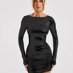 Faux Leather Bodycon Mini Dress: Sexy Streetwear for Women, Y2K Clubwear