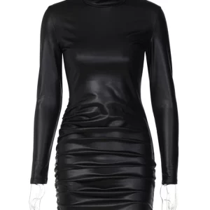 Faux Leather Long Sleeve Mini Dress: Women's Bodycon Streetwear Fashion