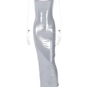 Faux Leather Strap Midi Dress: Bodycon Sexy Party Outfit for Women - K-POP Korean Fashion, Streetwear - Spring/Summer