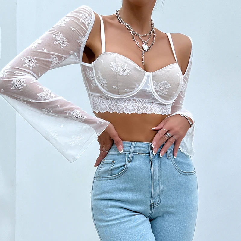 Floral Embroidered Lace Hollow Crop Top | Y2K Streetwear Fashion