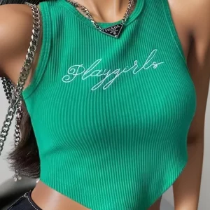 Gen Z Y2K Green Crop Top: K-POP Korean Fashion Streetwear Tank