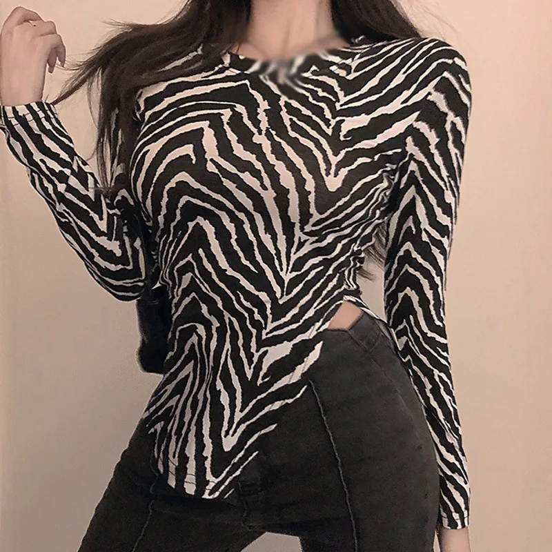 Gen Z Y2K K-POP Korean Fashion Zebra Stripe Long Sleeve Tee