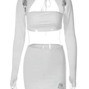 Gen Z Y2K K-POP Streetwear 2-Piece Set: Square Neck Crop Top & Slit Skirt