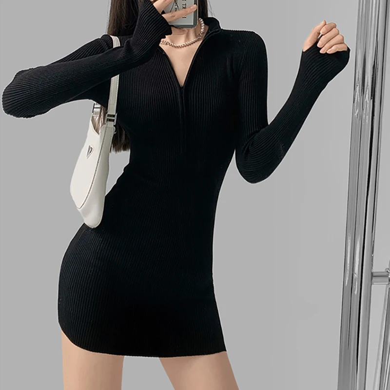 Gen Z Y2K K-POP Streetwear Bodycon Dress with Zipper Detail