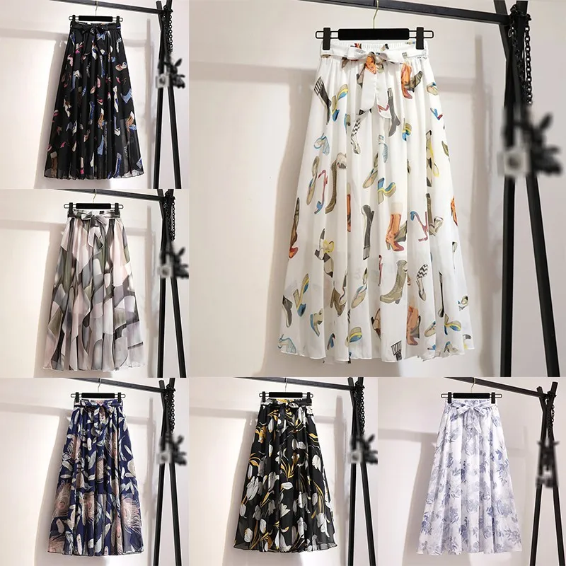 Gen Z & Y2K K-POP Streetwear Floral Bow Chiffon High Waist Skirt