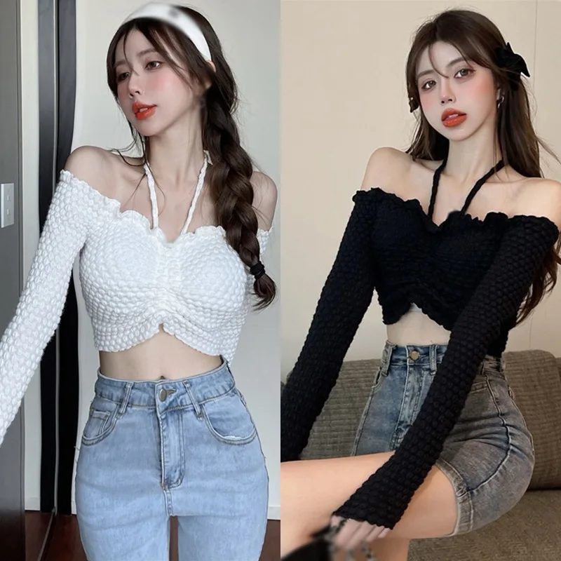 Gen Z Y2K K-POP Streetwear Halterneck Off-Shoulder Blouse