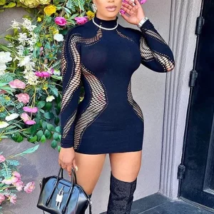 Gen Z Y2K K-POP Streetwear Hollow Bodycon Dress for Women - Sexy Spring Fashion for Nightclub Party