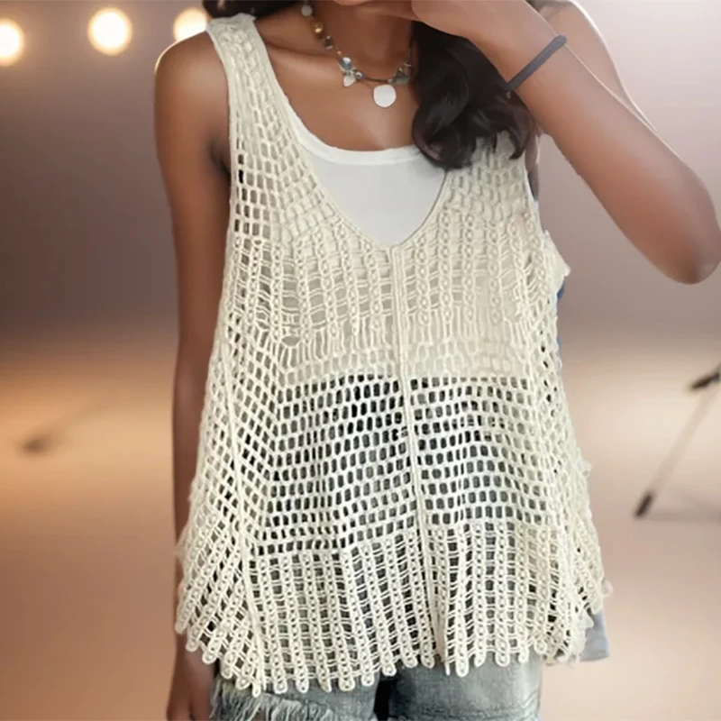 Gen Z Y2K K-POP Streetwear: Hollow Knit Vest & Solid Tank Top Set