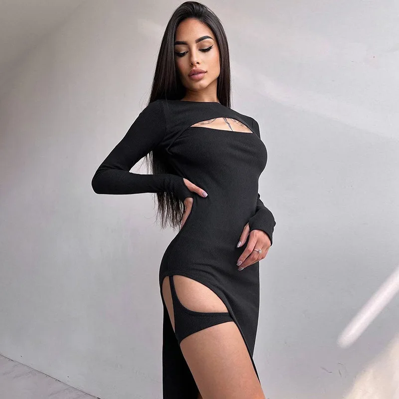 Gen Z Y2K K-POP Streetwear Midi Dress with Sexy Chest Cutout