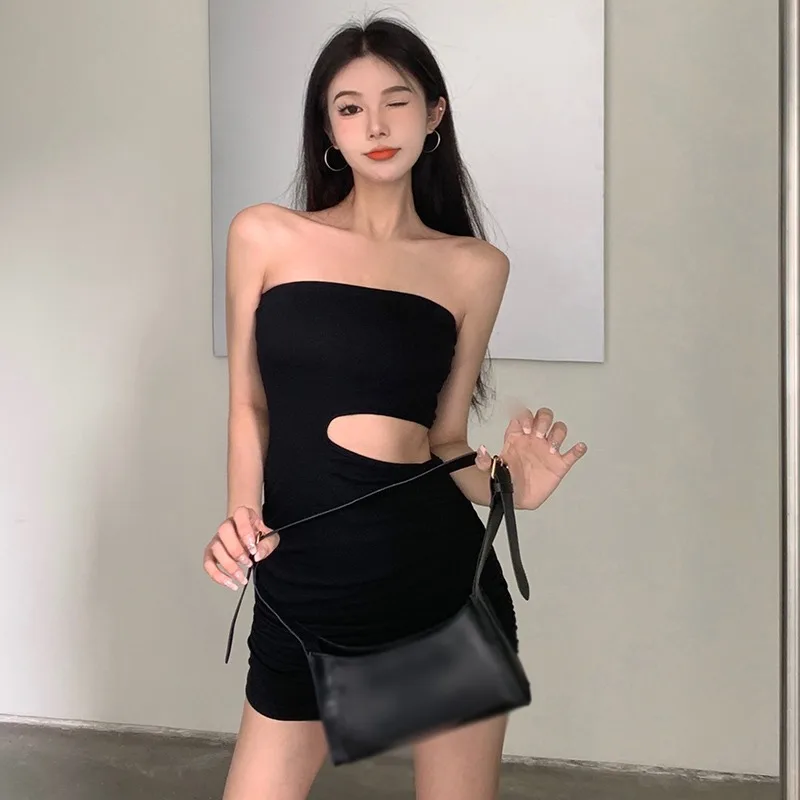 Gen Z & Y2K K-POP Streetwear Mini Dress | Sexy Slash Neck Hollow Out Design