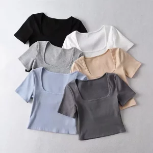 Gen Z Y2K K-POP Streetwear Ribbed Square Neck Crop Top