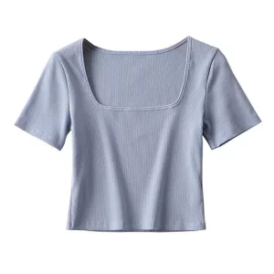 Gen Z Y2K K-POP Streetwear Ribbed Square Neck Crop Top