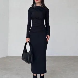 Gen Z & Y2K K-POP Streetwear: Sexy O-collar Long Sleeve Dress for Autumn & Winter