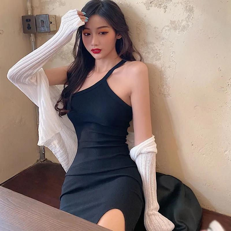 Gen Z & Y2K K-POP Streetwear Strap Dress | Sexy Off-Shoulder Wrap Hip Dress