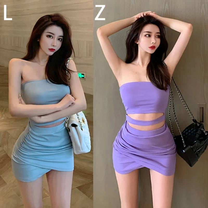 Gen Z & Y2K K-POP Streetwear: Strapless Top & High Waisted Skirt Set