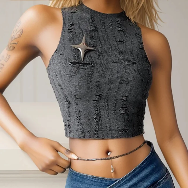 Gen Z & Y2K K-POP Streetwear Tank Top | Hollow Knit Crop