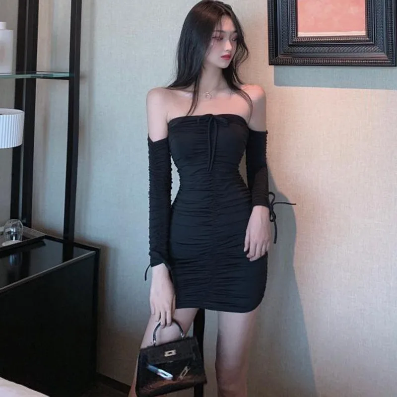 Gen Z & Y2K K-POP Streetwear Tube Top Dress: Sexy Off-Shoulder, Slim Fit, Solid Color Hip Wrap