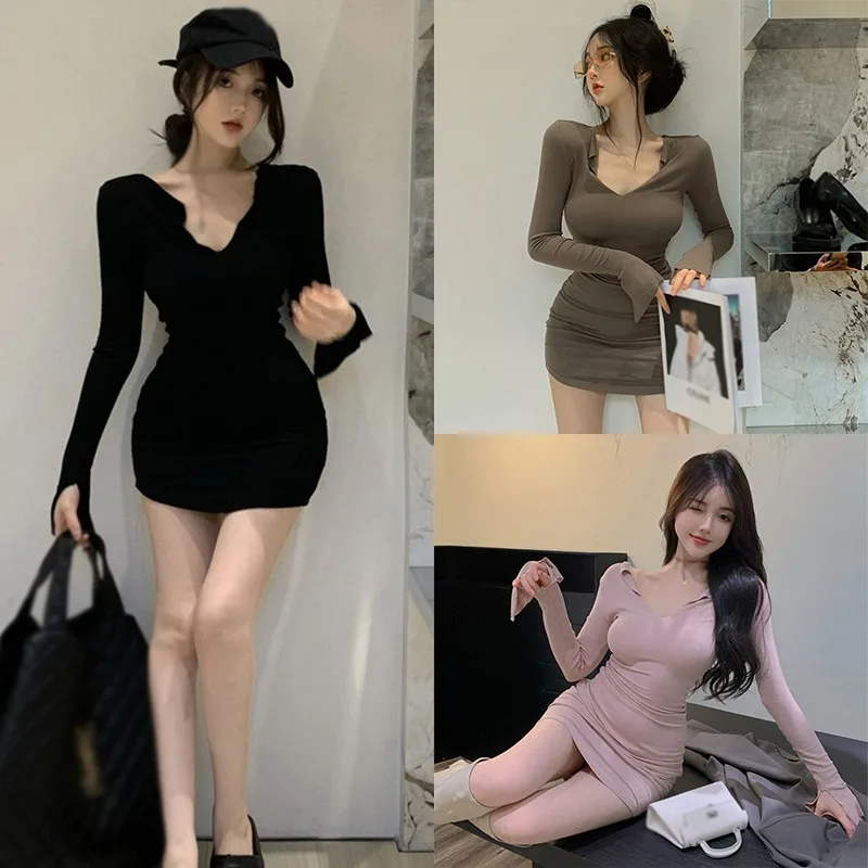 Gen Z & Y2K K-POP Streetwear: Women's V-Neck Korean Dress