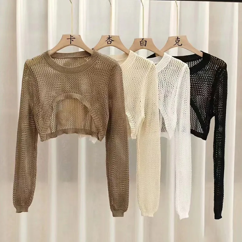 Gen Z Y2K K-POP Style Hollow Out Cropped Sweater for Women