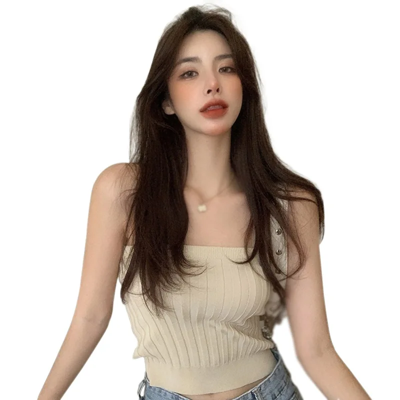 Gen Z & Y2K Korean Knitted Tank Top: Sexy Slim Fit Strapless Bra