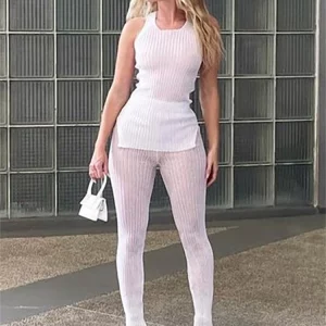 Gen Z Y2K Sexy Knit 2-Piece Set: Sleeveless Top & Skinny Pants