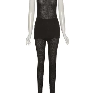 Gen Z Y2K Sexy Knit 2-Piece Set: Sleeveless Top & Skinny Pants