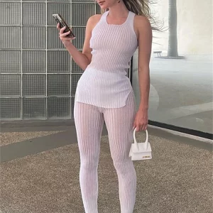 Gen Z Y2K Sexy Knit 2-Piece Set: Sleeveless Top & Skinny Pants