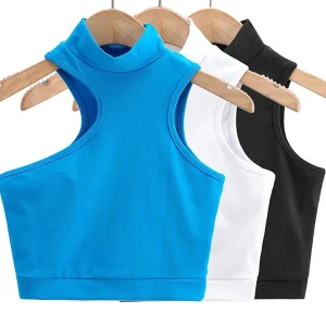 Gen Z & Y2K Style High Neck Crop Tank Top with Cut Out Detail