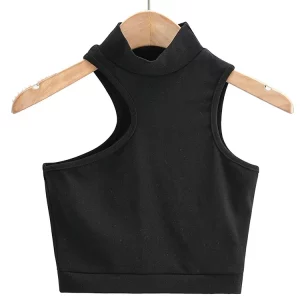 Gen Z & Y2K Style High Neck Crop Tank Top with Cut Out Detail